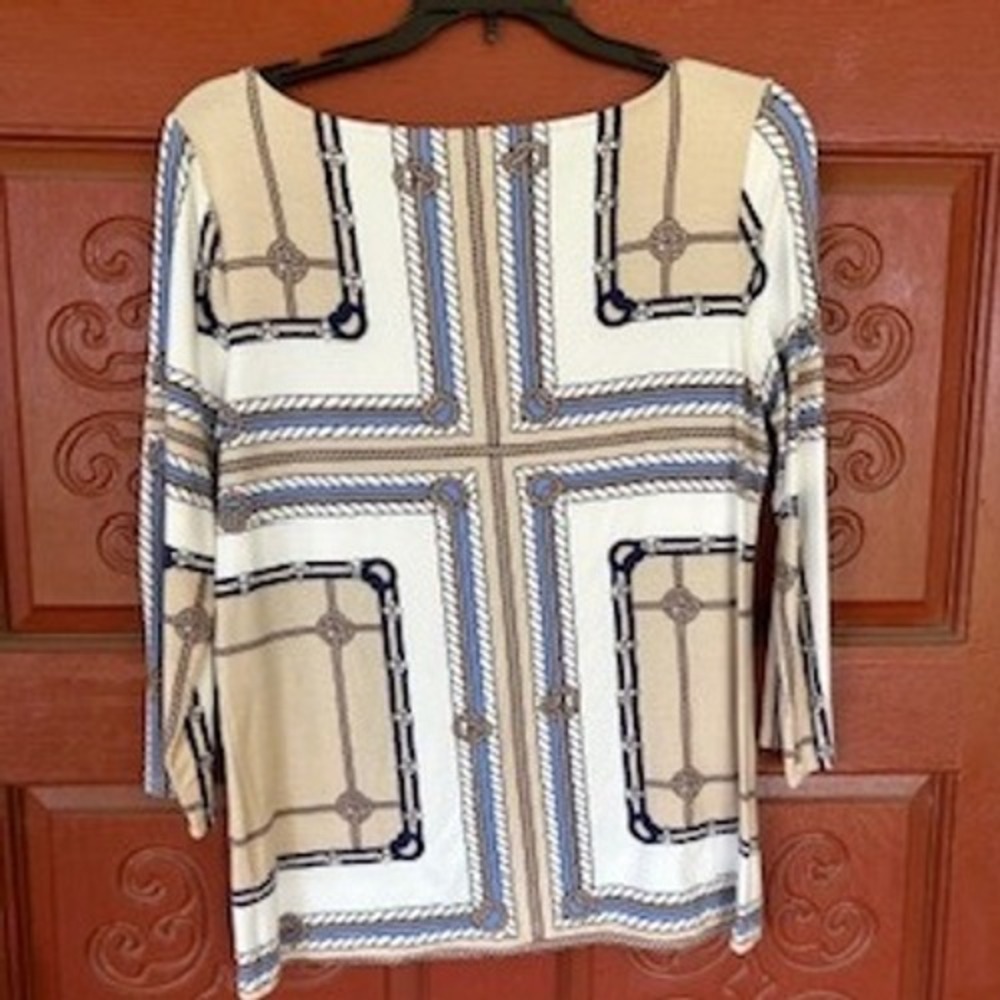 Talbots Womens Top Nautical Rope Print Boat Neck 3/4 Sleeve Pullover Size S - Picture 1 of 7